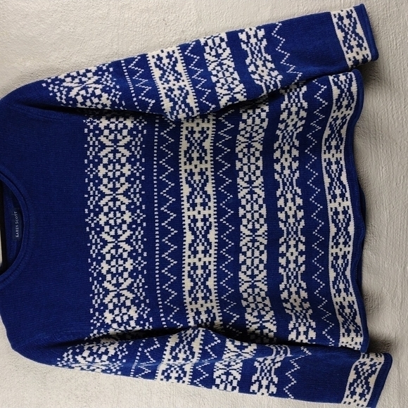 Karen Scott Blue Fair Isle Scoop Neck Long Sleeve Pull Over Chenille Sweater - Picture 4 of 15